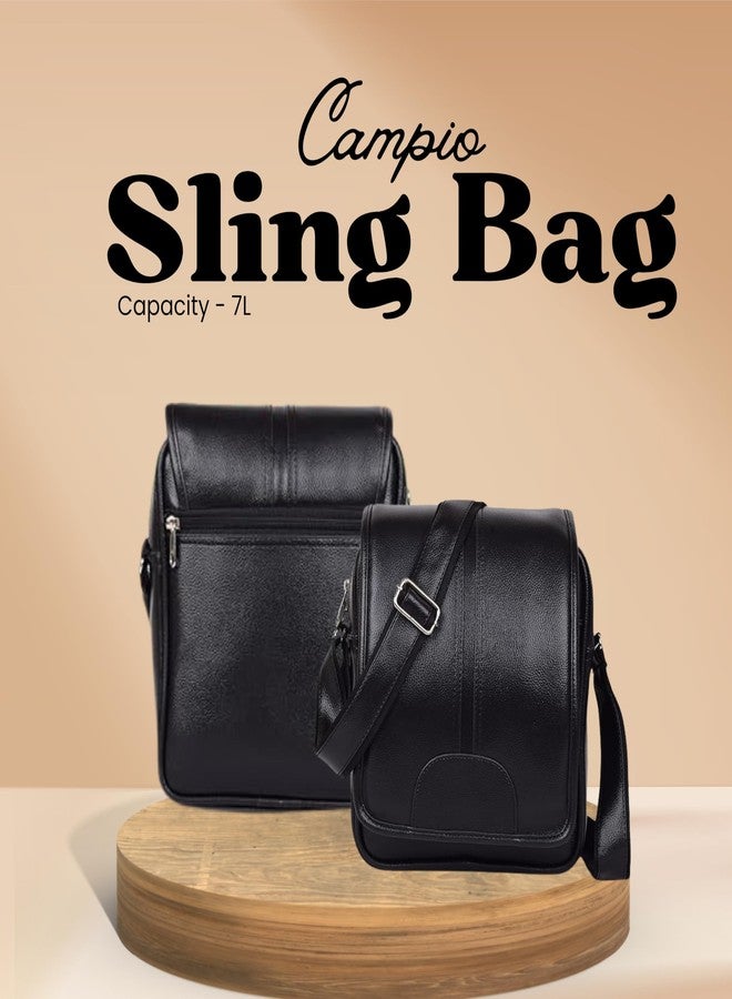 CAMPIO PU Synthetic Leather Stylish Sling Bag Cross Body Travel Bag Business Office Messenger Bag Fathers day gift idea, Gift for men & Women, Valentine day gift for men (Black) - Image 2
